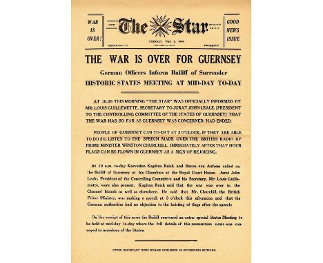 [GUERNSEY]: An original large folio (31 x 50.5 cm) printed broadside published by the Guernsey newspaper The Star on 8th May 