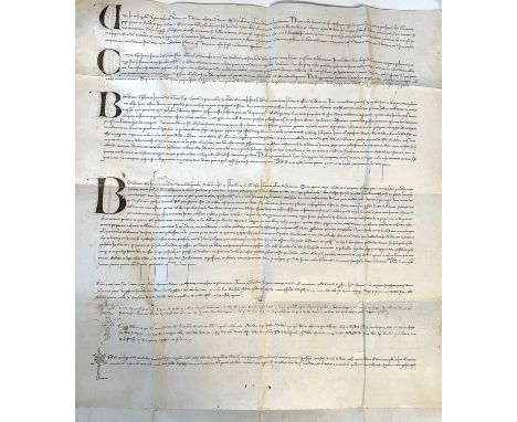 [CATHOLIC CHURCH]: A fine, early Manuscript Document authorised by three notaries with their individual attractive devices (n