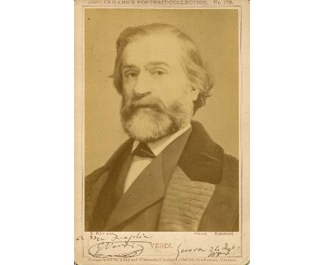VERDI GIUSEPPE: (1813-1901) Italian Composer. A very fine signed and inscribed cabinet photograph, the sepia Bruckmann´s imag
