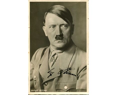 HITLER ADOLF: (1889-1945) Fuhrer of the Third Reich 1933-45. Vintage signed postcard photograph, a striking image of Hitler i