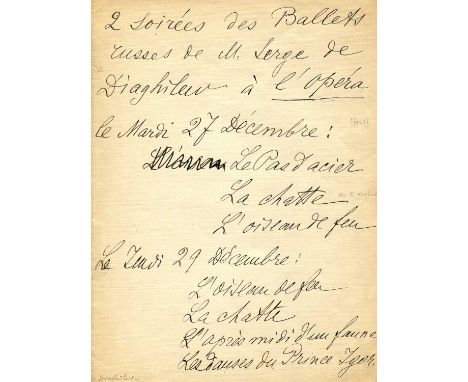 DIAGHILEV SERGEI: (1872-1929) Russian ballet Impresario, art Critic and Patron who founded the Ballets Russe. An excellent co