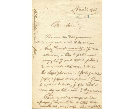 VERLAINE PAUL: (1844-1896) French poet. A.L.S., P Verlaine, one page, 8vo, n.p., n.d. (´Mardi matin´; annotated February 1871