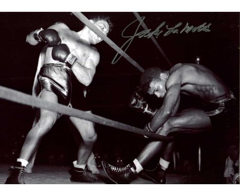 LA MOTTA JAKE: (1922-2017) American boxer, World Middleweight Champion 1949-51. Signed 11.5 x 8.5 photograph of the ´Raging B