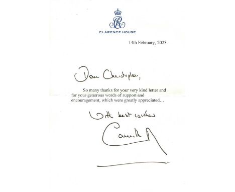CAMILLA, QUEEN CONSORT: (1947- ) Queen of the United Kingdom from 2022, the second wife of King Charles III. T.L.S., Camilla 