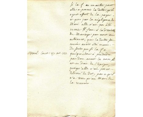 ROUSSEAU JEAN-JACQUES: (1712-1778) French Writer and Philosopher. A very interesting autograph manuscript, one page, 4to, n.p