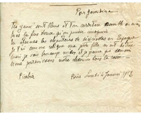 PICABIA FRANCIS: (1879-1953) French avant-garde painter associated with Cubism. Autograph manuscript poem signed, Picabia, on