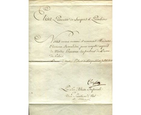BONAPARTE ELISA: (1777-1820) Imperial French Princess, the younger sister of Napoleon Bonaparte. Princess of Lucca and Piombi