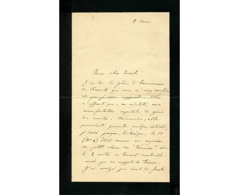 D´INDY VINCENT: (1851-1931) French composer. A.L.S., Vincent d´Indy, two pages, 8vo, n.p., 8th May n.y., to [Wilhelm] Enoch, 