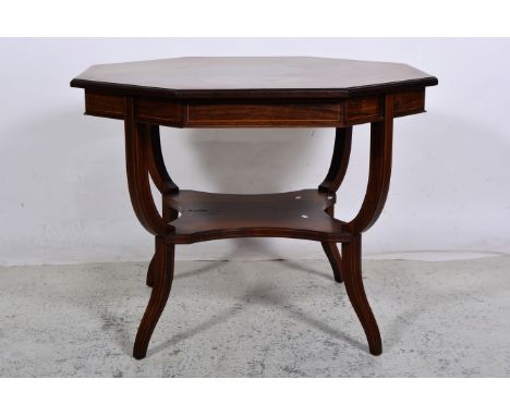 Large Victorian rosewood window table, octagonal top with a moulded edge, boxwood stringing, marquetry inlay, shaped legs joi