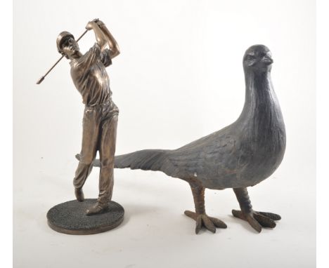 Cast metal pheasant and model of golfer (2).