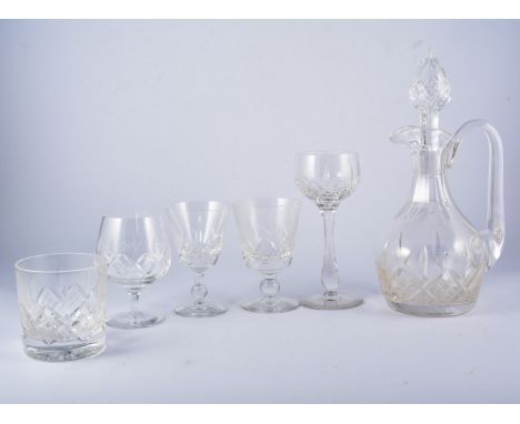 Suite of Webb Corbett table crystal, including, wine, hock, brandy glasses and tumblers, jug and decanter.