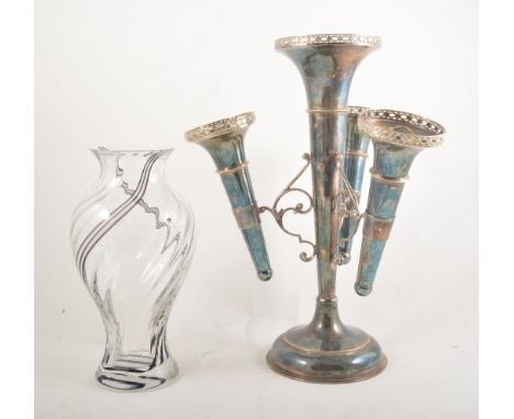 Electroplated epergne, dish, napkin rings, Caithness glass vase, (4)