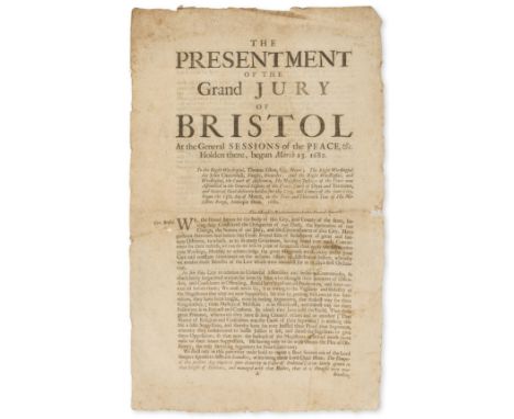 Bristol.- Law.- Presentment (The) of the Grand Jury of Bristol at the General Sessions of the Peace, &c. holden there, begun 