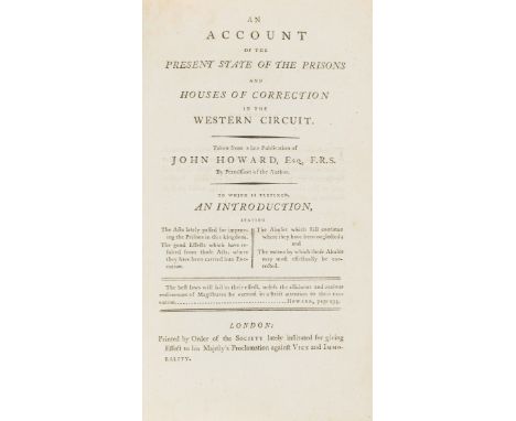 Bristol & West Country.- Howard (John) An Account of the Present State of the Prisons and Houses of Correction in the Western