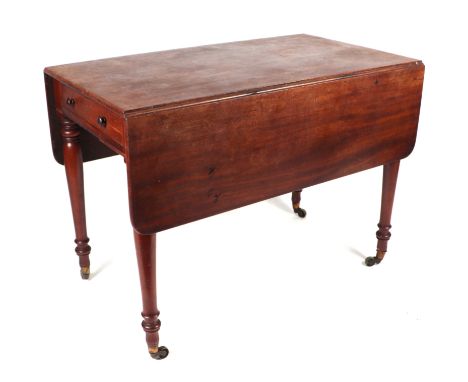 A 19th century mahogany Pembroke table with one single and one faux drawer, on ring turned tapering legs, 100cms wide.