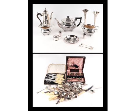 A pair of late Victorian silver trumpet posy vases with crimped rims, London 1904, 19cms high; together with a silver mother 
