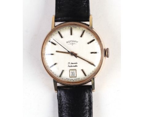 A 9ct gold Rotary 21-jewel Automatic gentleman's wristwatch, the cream dial with baton indicators, centre seconds dial and da