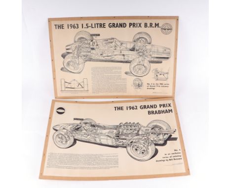 Autosport:  Two Bill Bennett cutaway illustration print - the 1962 Grand Prix Brabham and 1963 1.5l Grand Prix B.R.M. showing