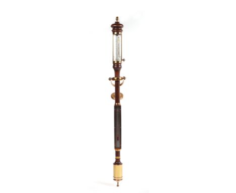 A 19th century style ship's stick thermometer barometer with gilt fittings and gimbled wall bracket, 100cms high.