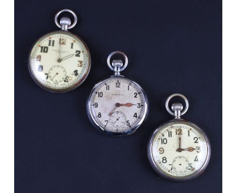 Two silver cased open faced Waltham pocket watches with white enamel dials, subsidiary seconds dials and Roman numerals; toge