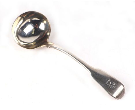 A George III silver fiddle pattern sauce ladle, crested, London 1823, 73g.