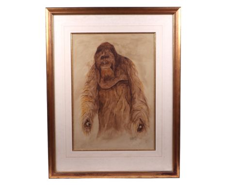 Johnson Poole - a half length portrait of the Jersey Zoo Orangutan believed to be commissioned by Gerald Durrell, watercolour