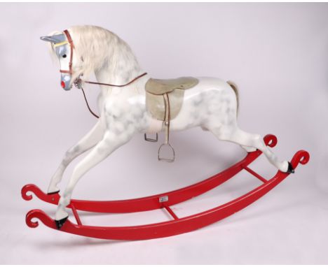 A Haddon Rocking Horses Ltd large Victorian style dapple grey rocking horse with real horse hair mane and tail, leather saddl