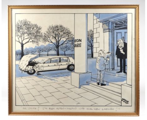 Jak, London Evening Standard political satire cartoonist - Mr Smith? I'm From Aston Martin's With Your New Lagonda! - print, 