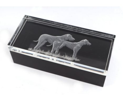 A Peter Hicks acrylic trinket box, the lid decorated with Great Danes, signed & dated 1974, 22.5cms wide.