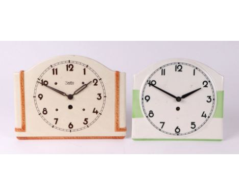 A French enamel wall clock with Arabic numerals and fitted with a 30-hour movement, 21cms wide; together with another similar