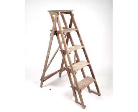 A GPO oak step ladder; together with a rustic barn ladder (2).