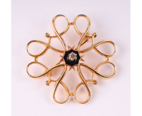 A 9ct gold diamond and enamel brooch, 3.2g.