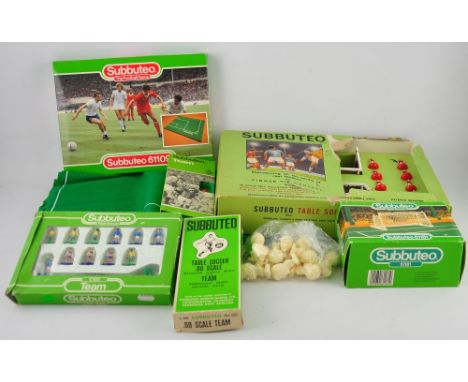 An assortment of 1960s-1980s Subbuteo equipment, including various part-complete teams (some in iconic '80s Admiral England k