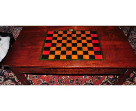 A Victorian style Provincial coffee table, the chess board on square legs