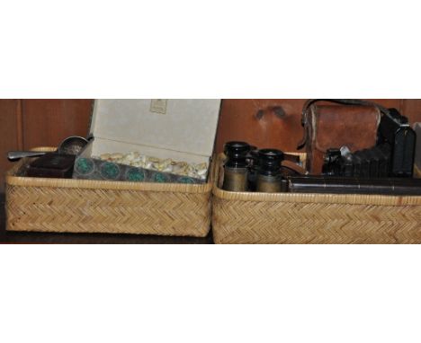 A collection of early 20th Century and later sundries and collectibles to include a bellows camera, a pair of French field gl