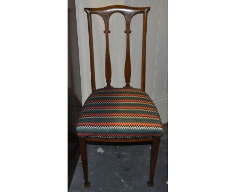 Two Edwardian Art Nouveau mahogany side chairs with tapestry seats