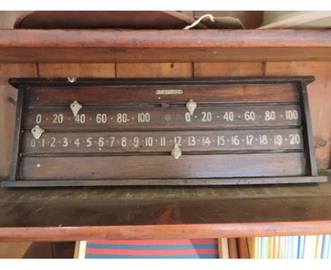 A vintage Jelks and Co mahogany snooker scoreboard