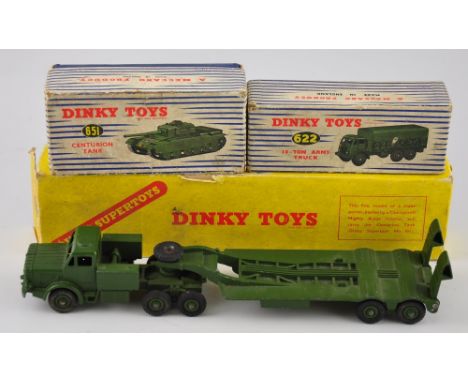 A vintage Dinky Supertoys No. 660 tank transporter, in original box, together with two further Dinky Toys Models: No. 651 Cen