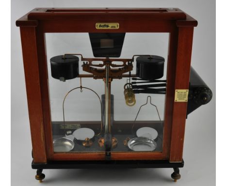 A glass-cased Oertling Model 181 scientific beam scale