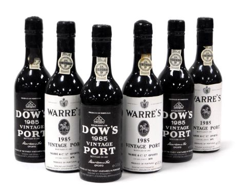 Three half bottles of Warre's vintage port 1985, together with three half bottles of Dow's vintage port 1985. (6) 