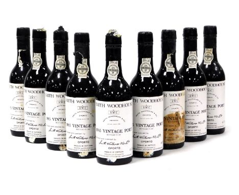Nine half bottles of Smith Woodhouse and Company vintage port 1985. 