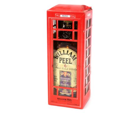 A 100cl William Peel bottle of finest Scotch whisky, old number 6 traditional, in a red telephone presentational box.