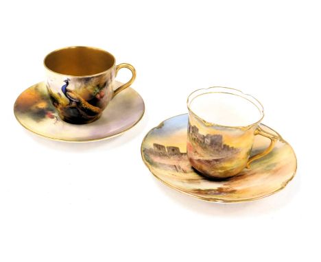 Two cabinet cups and saucers, one Royal Doulton, one Royal Worcester. 