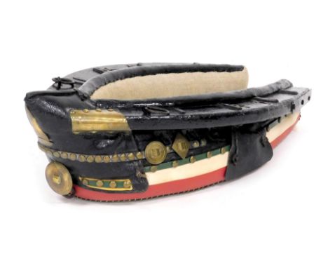 A vintage wooden leather and brass horse collar, 70cm high.