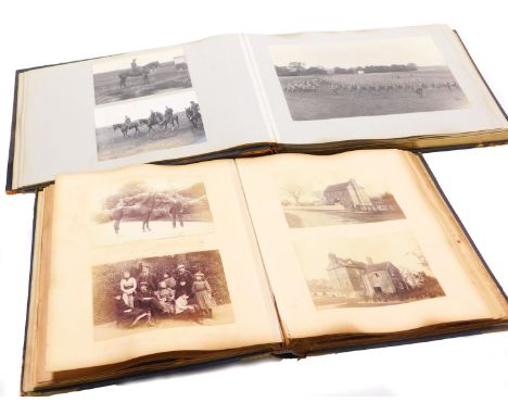 Two Victorian photograph albums, comprising military hunting family and topographical photographs. 