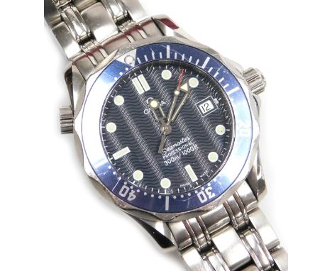 An Omega stainless steel cased Seamaster Professional wristwatch, with circular blue James Bond dial with centre seconds and 