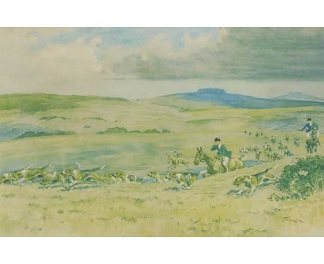 After Snaffles (British, 1884-1967). The R.A. Harriers, lithographic print, signed, 51cm x 67cm. 