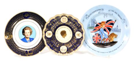 A decorative plate of Margaret Thatcher, third conservative term as Prime Minister June 1987, handpainted by Connie Greenwood