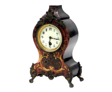 A late 19thC French Boulle work mantel clock, circular enamel dial bearing Arabic numerals, thirty hour movement, stamped XL 