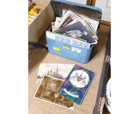 Tin of vintage postcards 